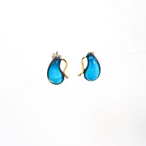 Turquoise&quartz doublet with gold 18ct &oxidised silver earrings