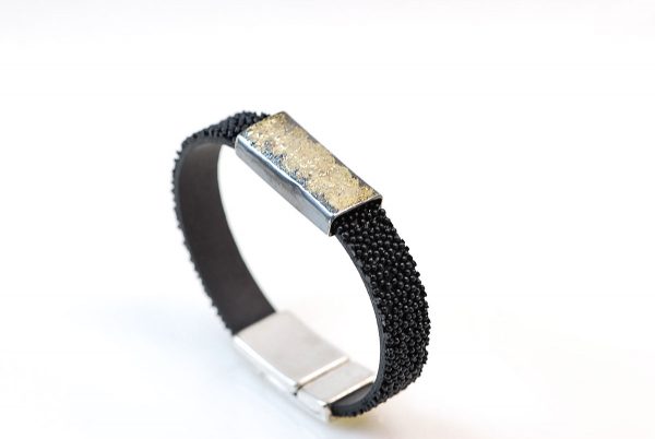 Silver  and gold 18k bracelet with ruber wrap
