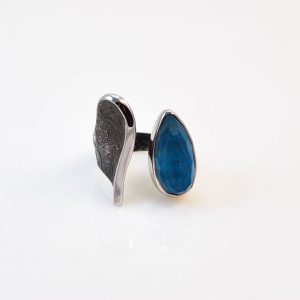 Rhodium silver ring with chrysocolla