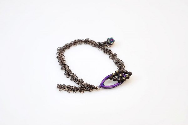 Oxidised silver bracelet with sapphire and enamel
