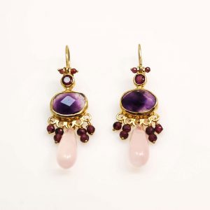 Long gold plated silver earrings with amethyst