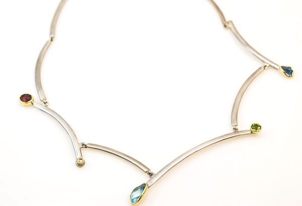 Silver & 18 ct Gold Necklace with  Blue Topaz