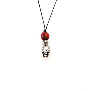 Silver skull with coral  Necklase