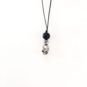 Silver skull with Onyx  Necklase