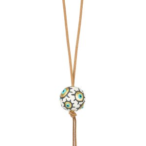 Evil Eye Enameled Brass Necklace with  Leather