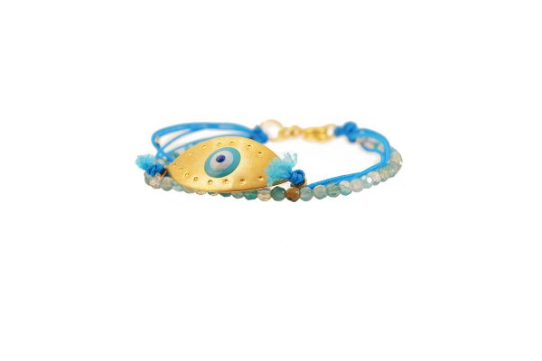 Evil Eye bead  bracelet with enamel & gold plated silver
