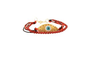 Evil Eye bead  bracelet with enamel & gold plated silver