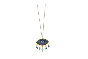 Evil Eye  gold plated silver  Necklace with ename l& beads