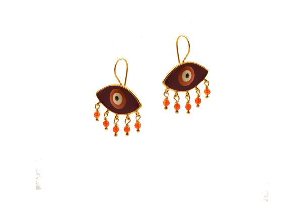 Evil Eye  gold plated silver  Earrings with enamel& beads