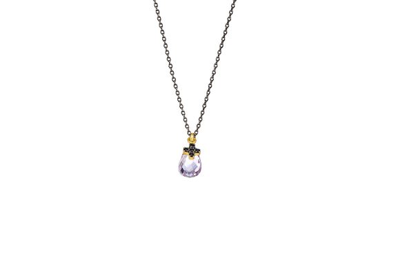 Gold tiny  pendant with drop Amethyst and Zirgon