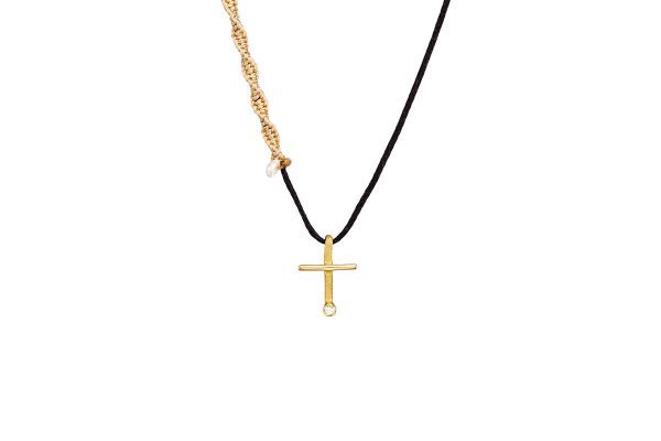 Gold  tiny cross pendant with pearls
