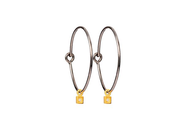 Silver and Gold  hoop earrings with zirgon