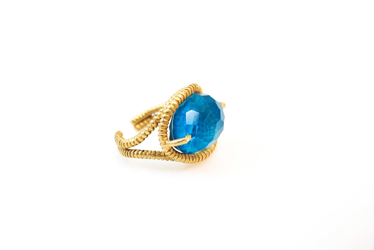Chrysocolla and Quartz Gold plated Silver Ring - Potidaia Jewellery ...