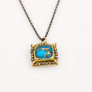 Gold plated &oxidized silver necklace with turquoise