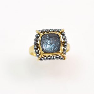 Silver Goldplated ring with hematites& quartz