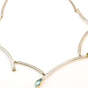Silver & 18 ct Gold Necklace with  Blue Topaz