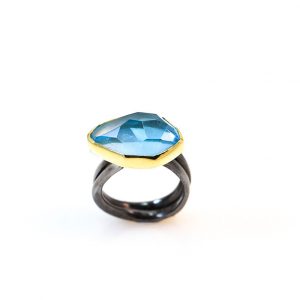 Aquamarine 18ct Gold & Rhodioum sterling silver ring