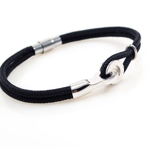 Men 925 silver Bracelet with Black Navy Rope