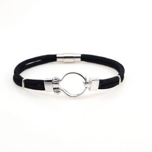 Black Navy rop  Men silver Bracelet