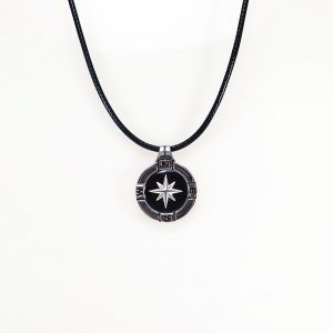 Silver 925 nautical compass with enamel &letheret cord