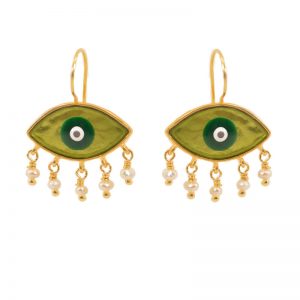 Evil Eye  gold plated silver  Earrings with enamel& beads