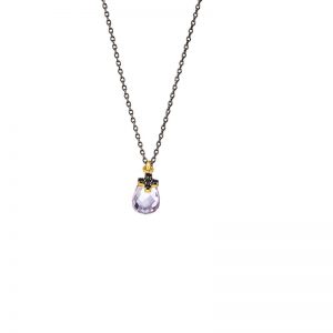 Gold tiny  pendant with drop Amethyst and Zirgon