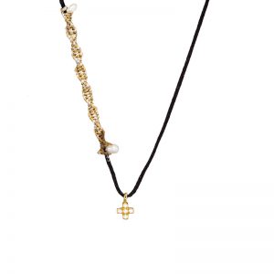 Gold  tiny cross pendant with zirgons & pearls