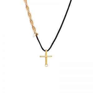 Gold  tiny cross pendant with pearls